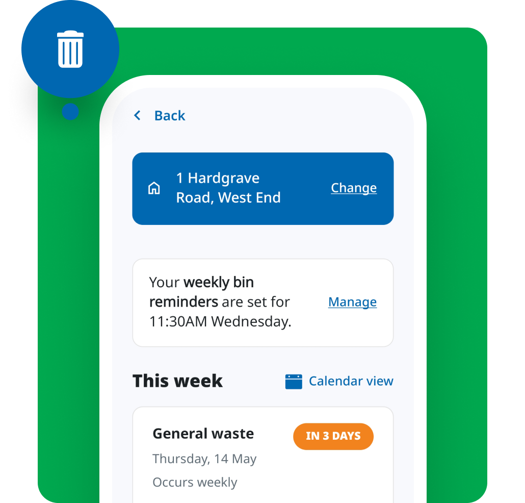 Example waste feature detail screen in the Brisbane App