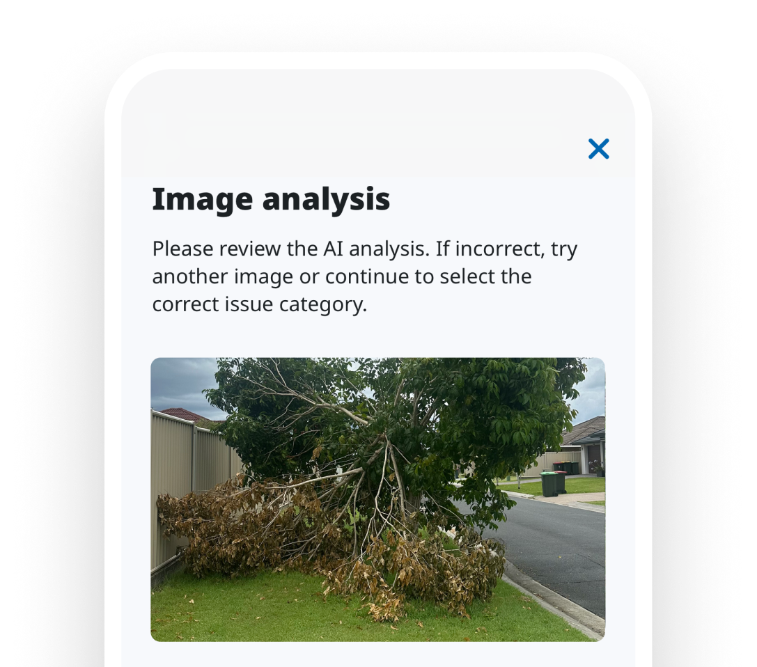Phone screenshot showing example issue reporting.